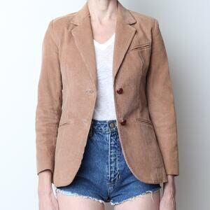 Vintage 1970s Tan Cotton Corduroy Fitted Blazer XS